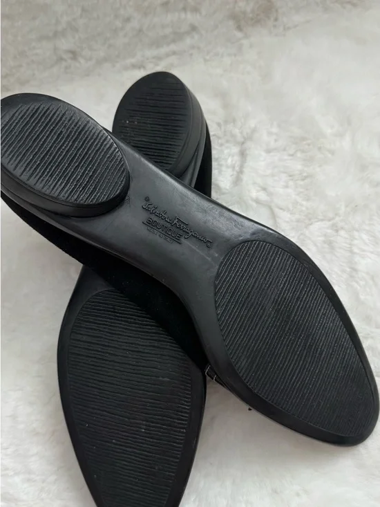 Salvatore Ferragamo Black Suede & Patent Leather Bow Ballet Flats - Picture 6 of 6